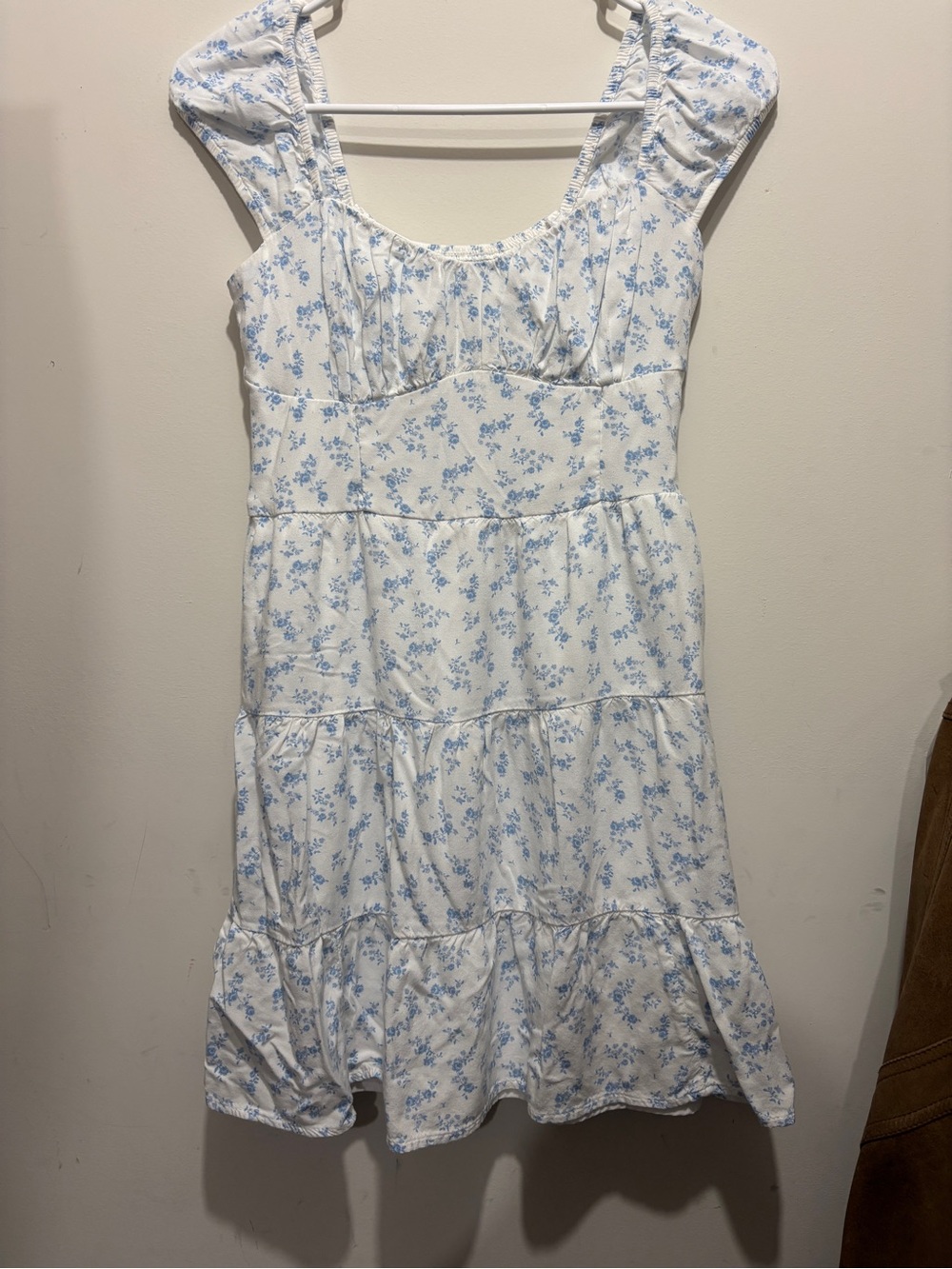 Hollister White Mini Dress with Light Blue Floral Print